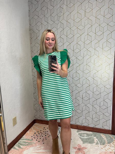 Striped Ruffled Sleeve Dress