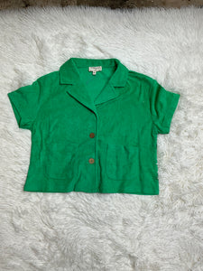 Green Terry Button Down Shirt