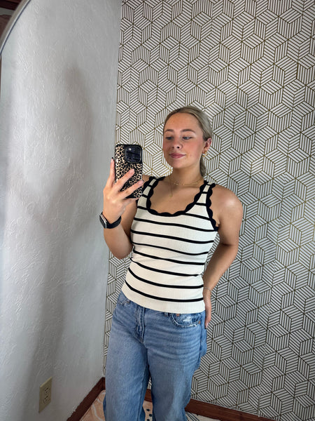 Cream and Black Stripe Tank Top