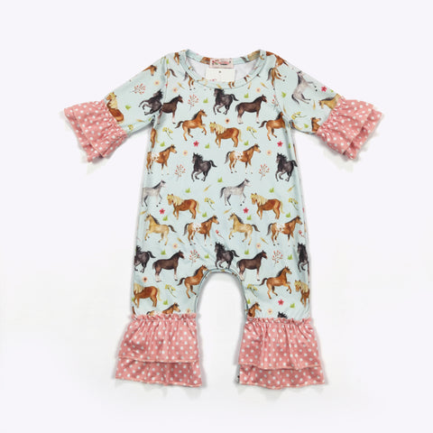 Aqua Ruffled Horse Romper