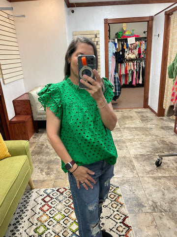 Kelly Green Circle Cutout Top