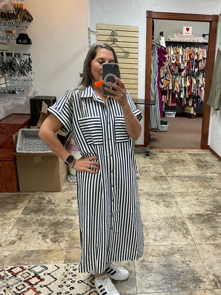 Navy Stripe Shirt Dress
