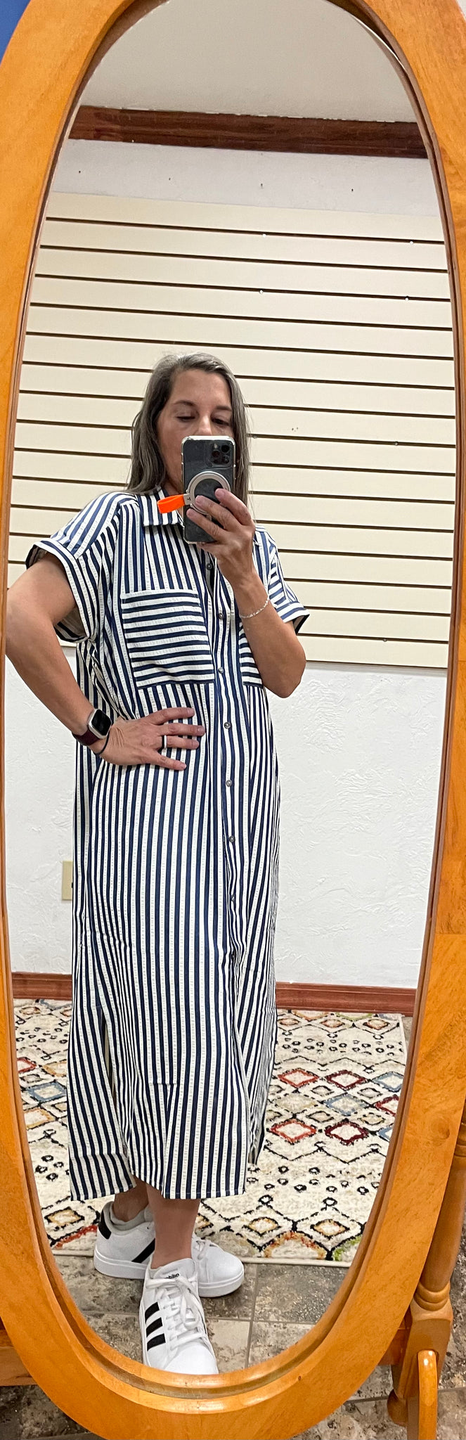 Navy Stripe Shirt Dress