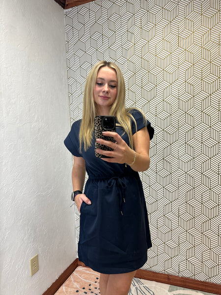 Navy Knit Tie Waist Dress