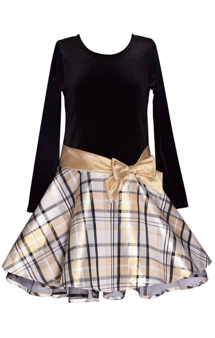 Holiday Black and Gold Plaid Dress