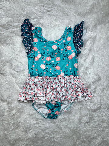 Teal Floral Skirted Leotard