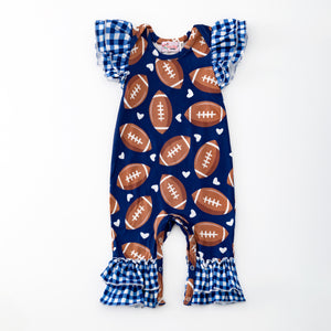 Navy GIngham Football Romper