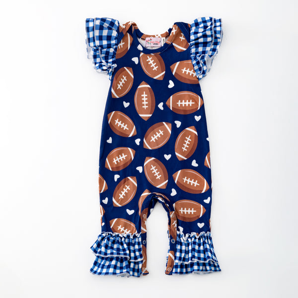 Navy GIngham Football Romper