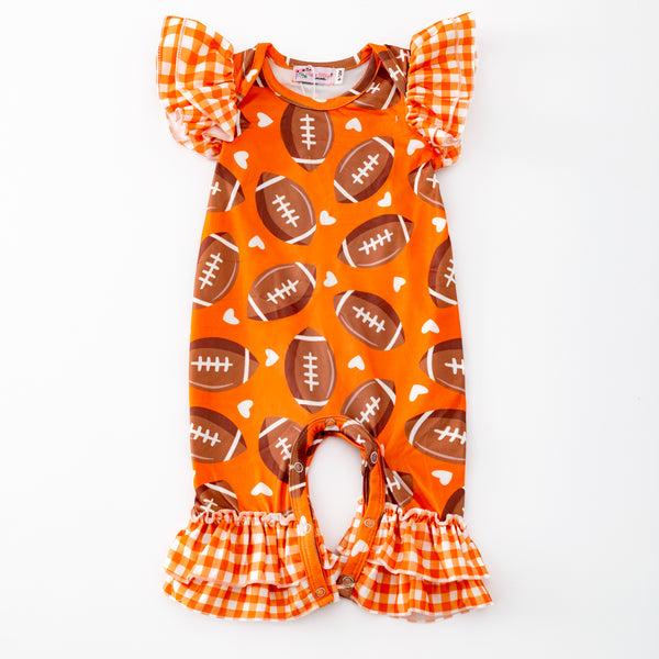 Orange Gingham Footbal Romper