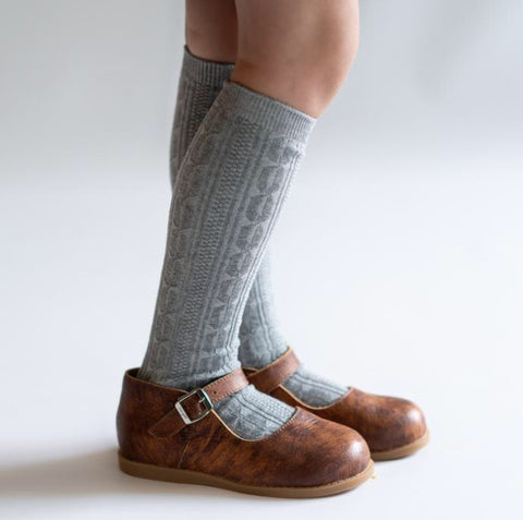 Grey Cable Knit Knee High