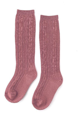 Mauve Cable Knit Knee high